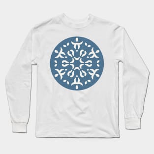 Geometric Shapes Cutout Pattern Blue Off White Long Sleeve T-Shirt